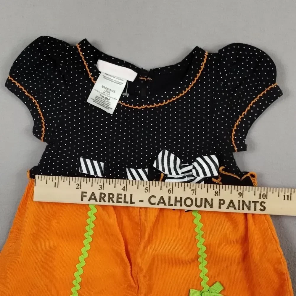 Bonnie Jean Baby Halloween Romper Cat Ghost Corduroy Orange Black Size 6-9 Month